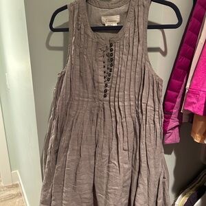 Anthropologie Linen Sleeveless Pleated Mini Dress Size Small